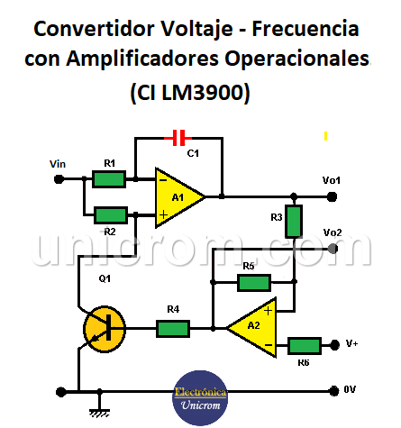 Convertidor Voltaje - Frecuencia con Amplificadores Operacionales. (CI LM3900)