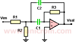Filtro activo pasa banda con amplificador operacional, frecuencias de corte, ancho de banda (BW), frecuencia central - Electrónica Unicrom