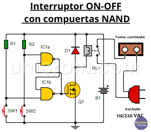 Interruptor ON-OFF implementado con compuertas NAND