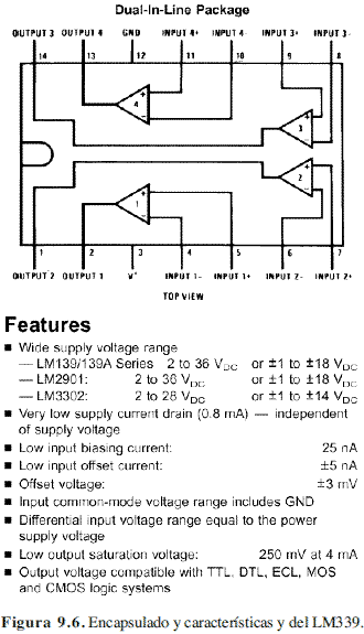 LM339 - Comparadores de voltaje. Encapsulado y características
