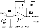 Rectificador de instrumentación de media onda con amplificador operacional (cuando la entrada es 0) - Electrónica Unicrom