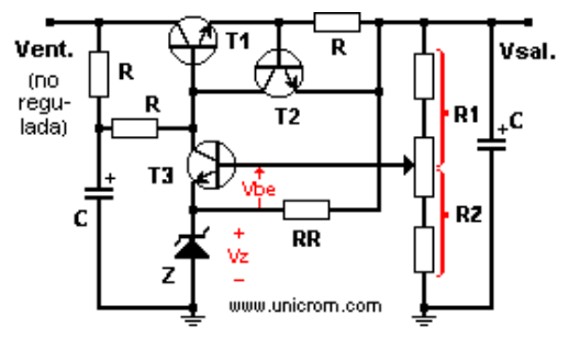 Regulador de voltaje a transistores realimentado