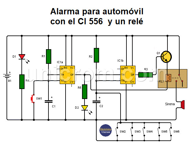 Alarma para auto con 556 y relé