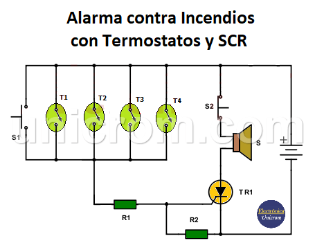 Alarma contra incendios con termostatos y SCR