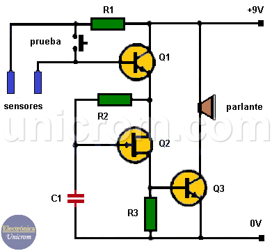 Alarma de nivel de agua con tres transistores