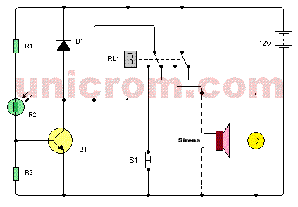 Alarma sensible a la luz usando LDR, transistor y relé