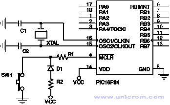 Circuito básico de un PIC 16F84 - Electrónica Unicrom
