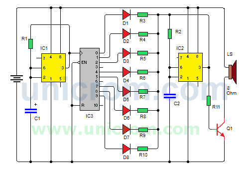 Cajita de música con 4017 y dos 555 - Electrónica Unicrom