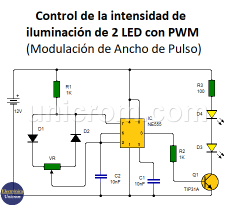 PWM - Control de la intensidad de iluminación de LEDs con 555