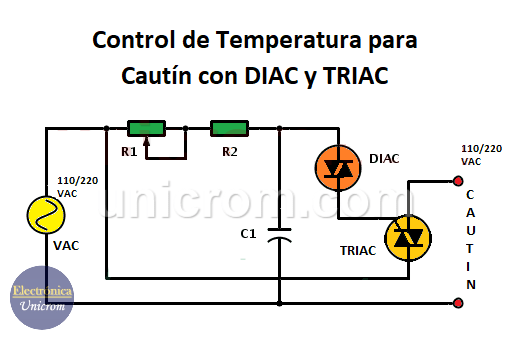 Control de temperatura para cautín usando un DIAC y un TRIAC
