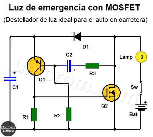 Destellador luces de emergencia con MOSFET