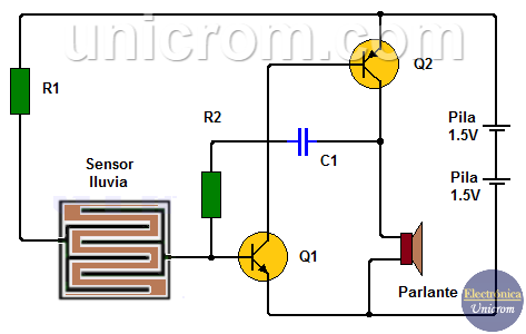 Detector de lluvia con dos transistores