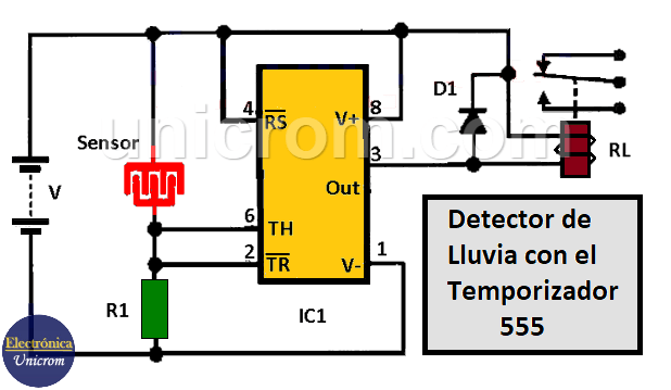 Detector de lluvia con 555