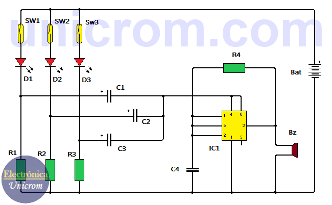 Monitor De Apertura De Puertas Con 555 Y Leds Electronica Unicrom