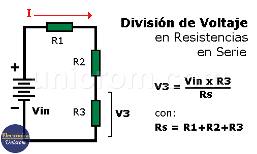 Ejemplo de cálculo usando la fórmula de división de voltaje en resistencias en serie