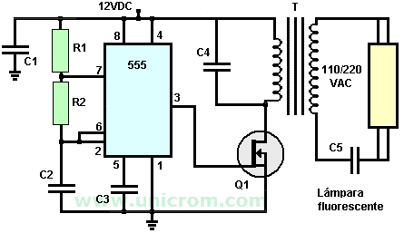 Fluorescente conectado a 12VDC con MOSFET