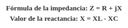 Fórmula de impedancia y la reactancia