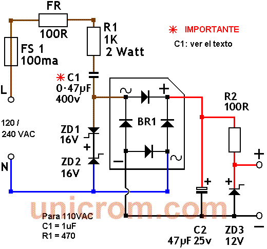 Fuente de 12 VDC sin transformador - Electrónica Unicrom