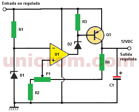 Fuente de 12 V con 741 y zener - Electrónica Unicrom