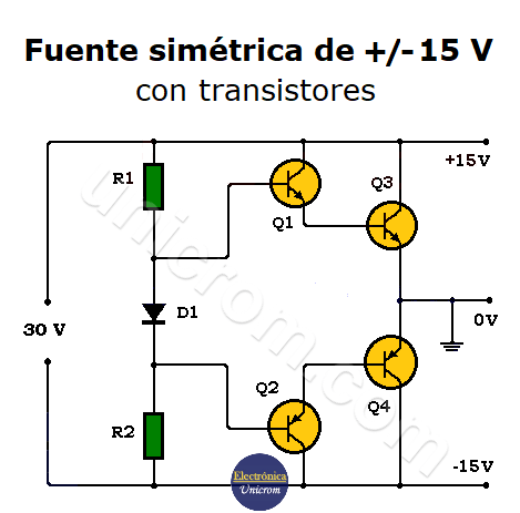 Fuente simétrica de 15 voltios transistorizada (-15V +15V) - Electrónica Unicrom