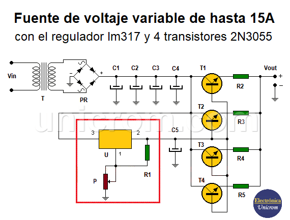 Fuente de voltaje variable de potencia con lm317