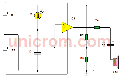 Generador de sonido sensible a la luz (LDR, 741) - Electrónica Unicrom