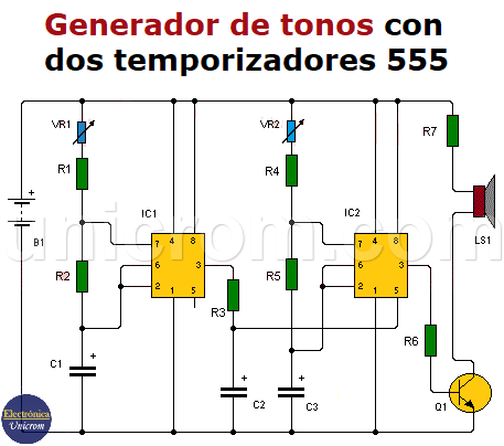 Generador de tonos con dos 555 - (Generador de sonidos)