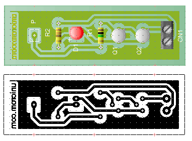Circuitos impresos de punta lógica con dos transistores