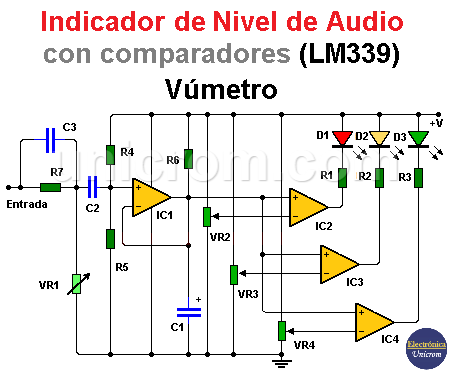 Indicador nivel de audio con LM339 (comparadores)