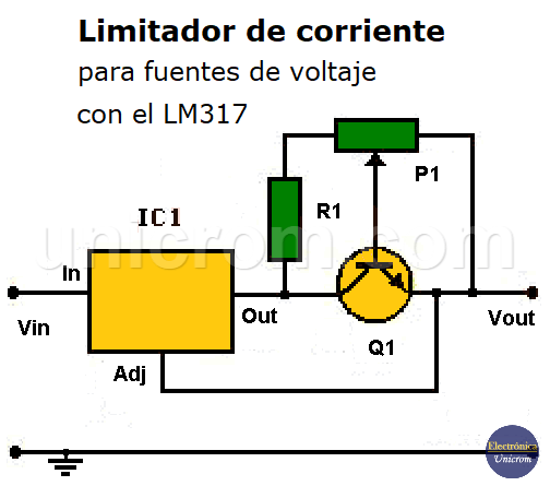 Limitador de corriente con regulador de voltaje LM317