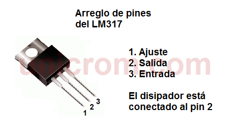 Distribución de pines del regulador LM317