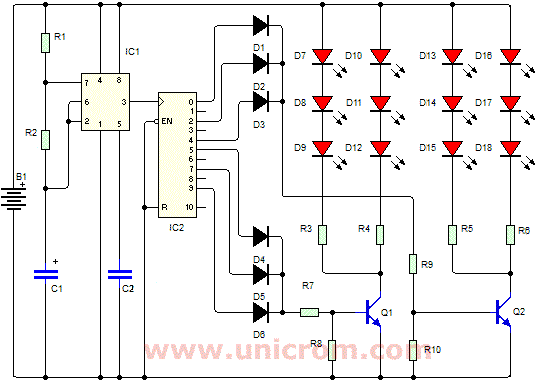 Circuito luces de automóvil policía (estroboscópicas) - Electrónica Unicrom