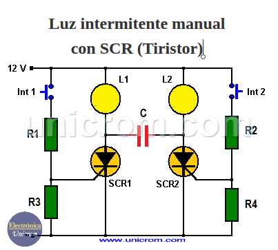 Luz intermitente manual con tiristor (SCR)