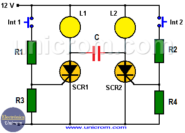 Luz intermitente manual con SCR - Luz alternada en forma manual con SCR