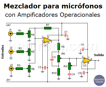 Mezclador para micrófonos con operacionales - Electrónica Unicrom