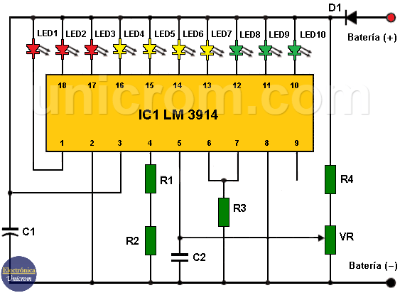 Monitor de carga de batería con LM3914
