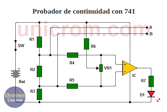 Probador de continuidad con 741