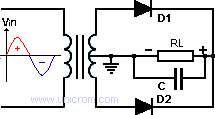 Rectificador de onda completa con transformador de derivación central y filtro por condensador - Electrónica Unicrom