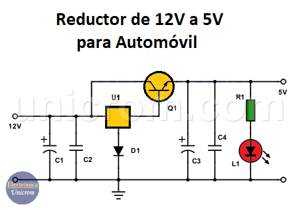 Reductor de 12 a 5 voltios para automóvil
