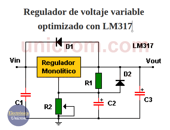 Regulador de voltaje variable optimizado con LM317