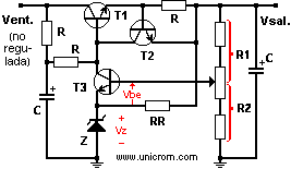 Regulador de voltaje a transistores realimentado
