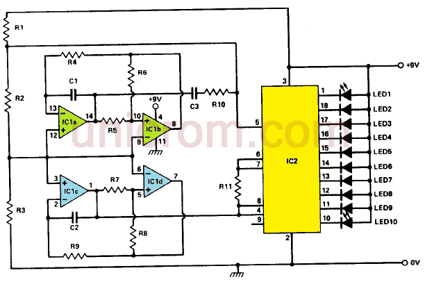 Secuenciador de LEDs con tl084 y lm3914