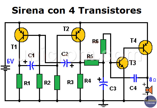 Sirena con 4 transistores