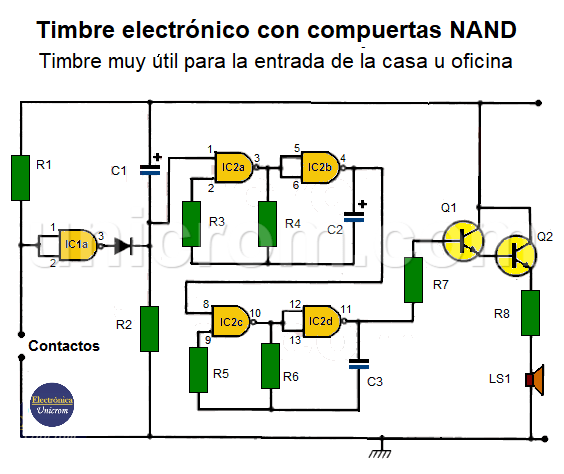 Timbre electrónico con compuertas NAND. Ideal para la casa u oficina