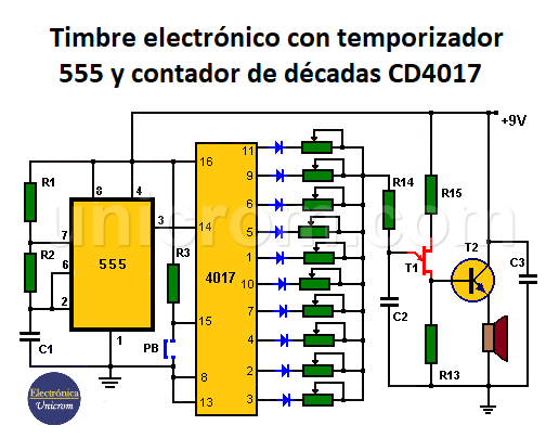 Timbre electrónico implementado con 555 y CD4017 
